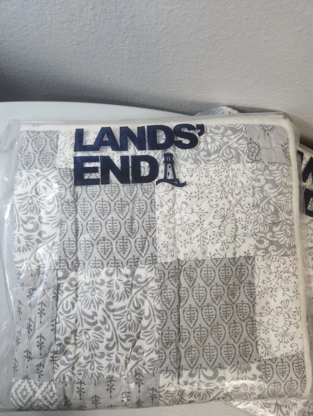NEW Pair (2) Lands' End Quilted Pillow Shams - Gray Ombre Patchwork - NIP